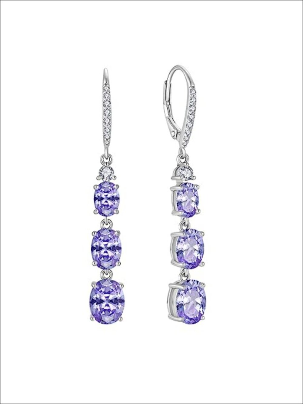 925 Sterling Silver Birthstone Dangle Drop Earrings Lever Back Gift Box